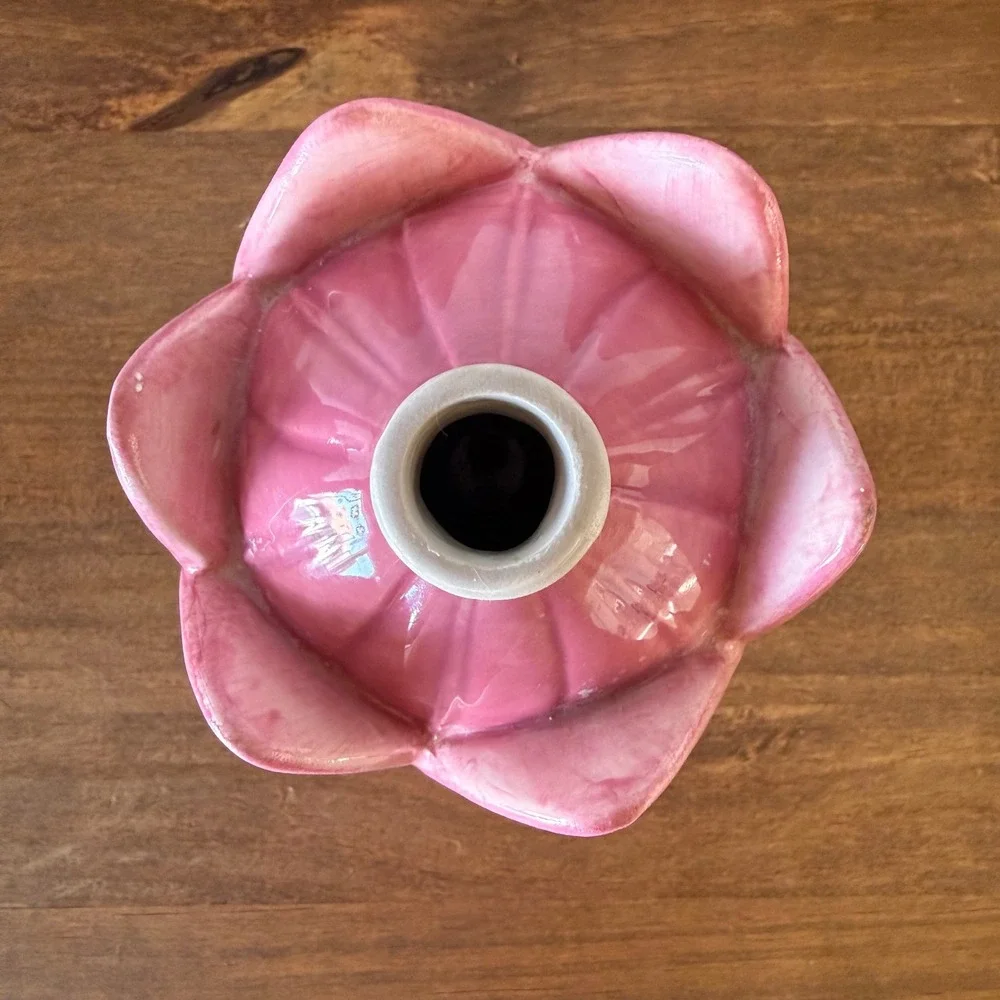 Vintage Avon RARE Pink Tulip Ceramic Soap Dispenser Sponge Holder Floral Decor